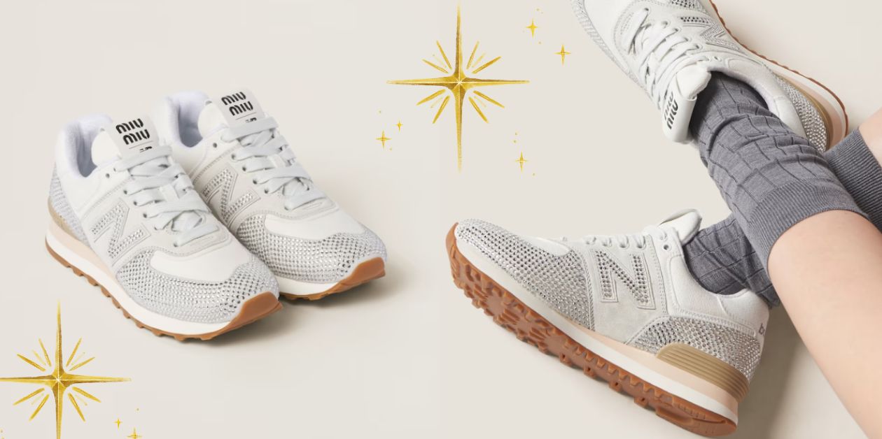 574 New Balance x Miu Miu Suede and Denim Sneakers