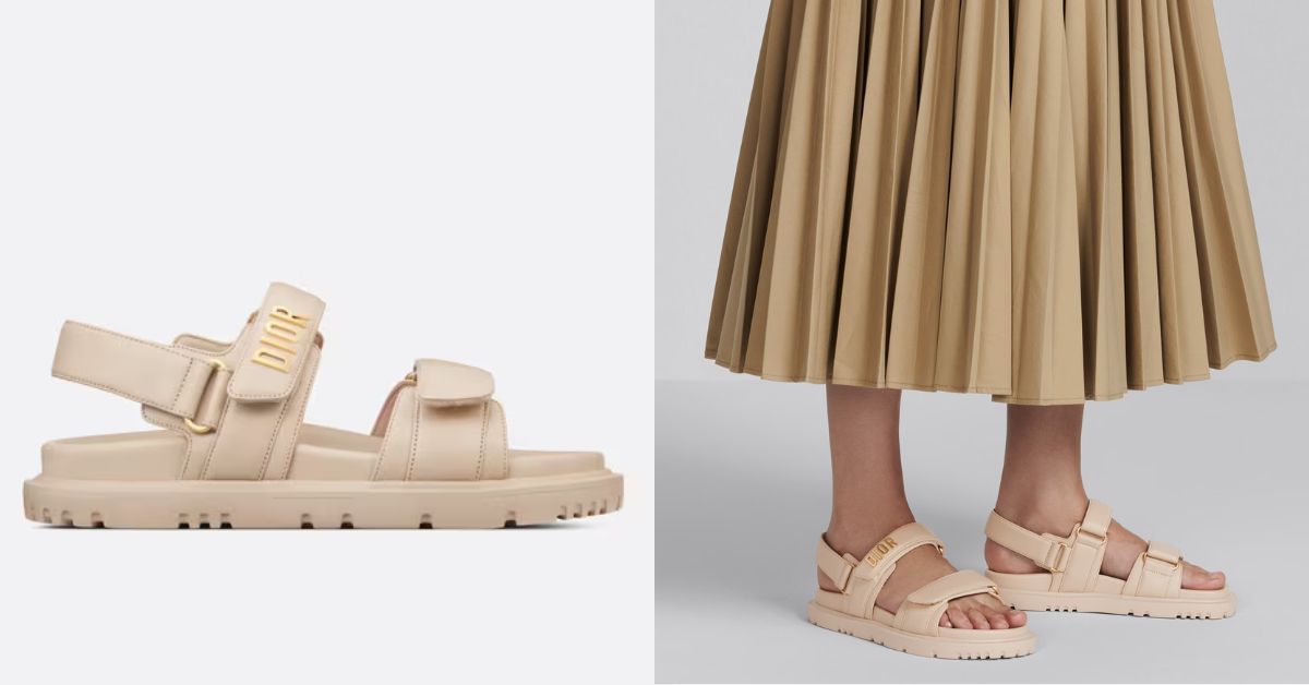 Dior Dioract Sandal In Powder Beige Lambskin